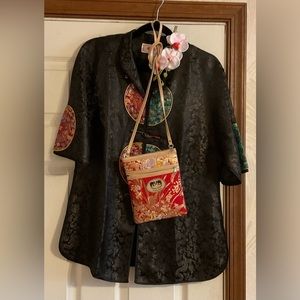 Kimono. Japanese Jacket, purse, and hair clip traditional and culture wear.